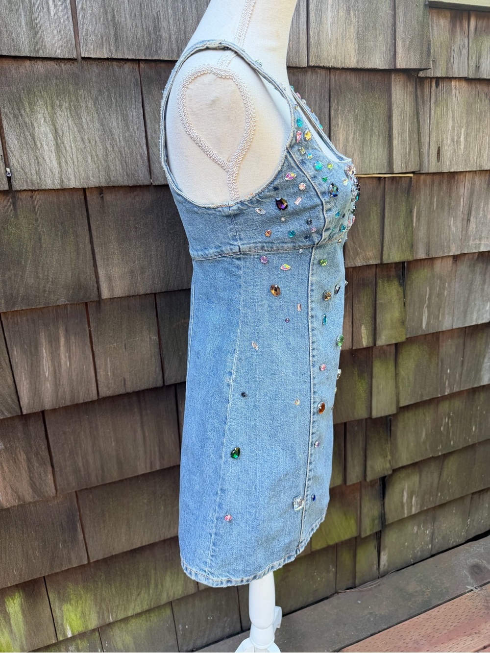 ZARA blue denim mini dress with rhinestones sleeveless Sz M NWT. - Picture 3 of 11